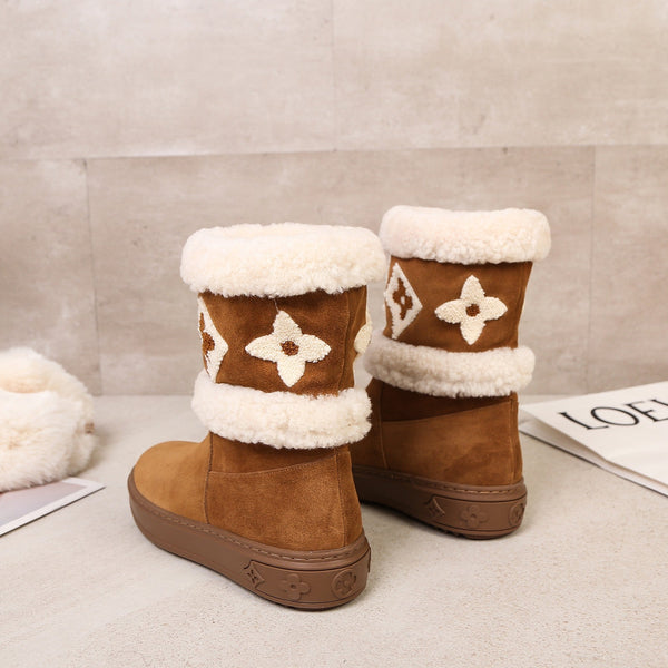 LV Snowdrop Line Ankle Boots Brown White Suede Wool 454719