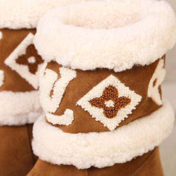 LV Snowdrop Line Ankle Boots Brown White Suede Wool 454719