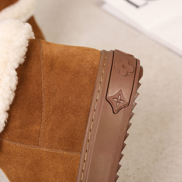 LV Snowdrop Line Ankle Boots Brown White Suede Wool 454719