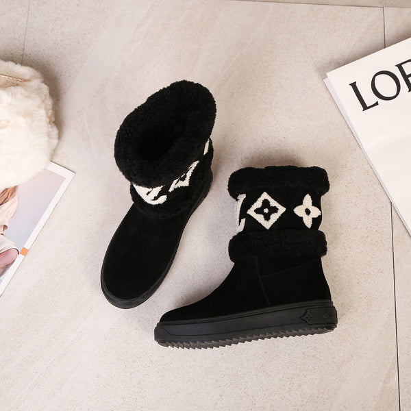 LV Snowdrop Line Ankle Boots Black Suede Wool 454720