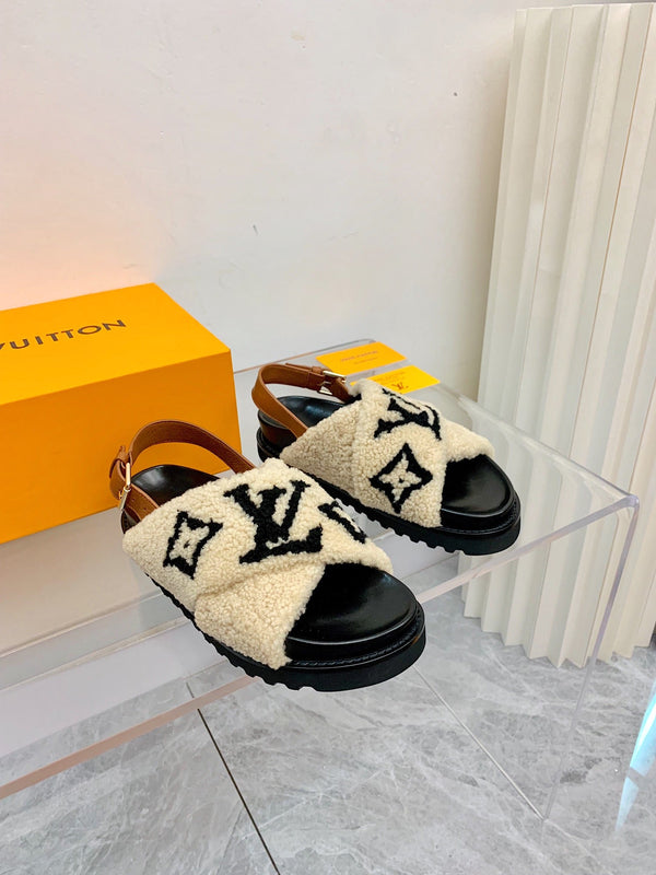 Sandalo LV Paseo Flat Comfort in pile beige nero