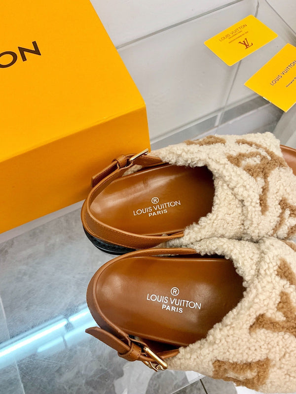 Sandalo LV Paseo Flat Comfort in pile beige marrone