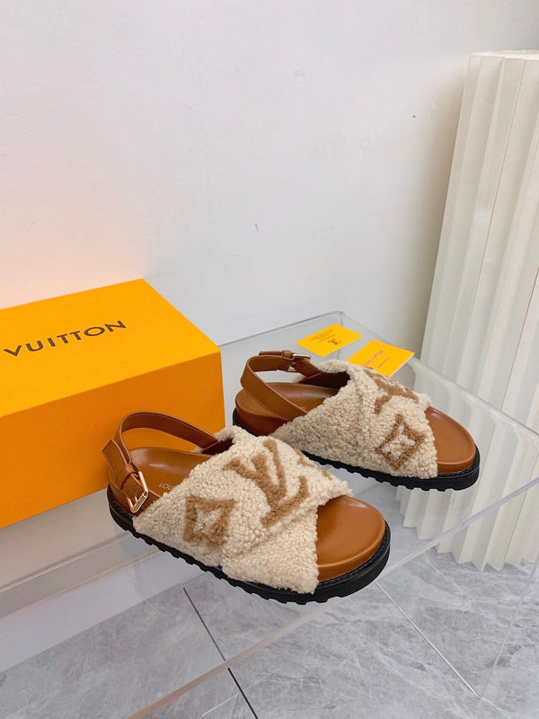 Sandalo LV Paseo Flat Comfort in pile beige marrone