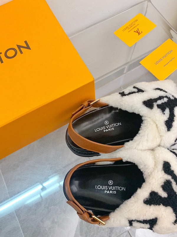 Sandalo LV Paseo Flat Comfort in pile bianco nero