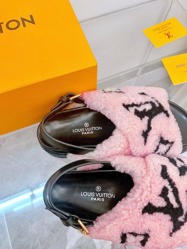 Sandalo LV Paseo Flat Comfort in pile rosa nero