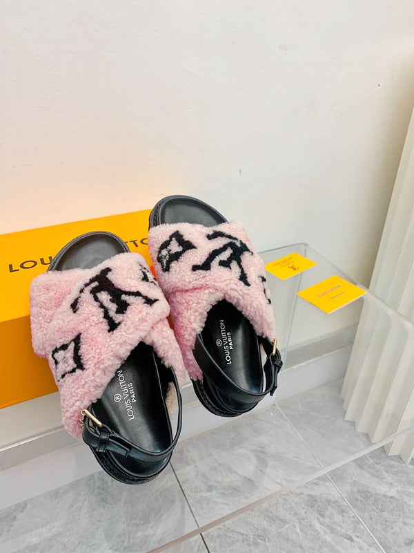 Sandalo LV Paseo Flat Comfort in pile rosa nero