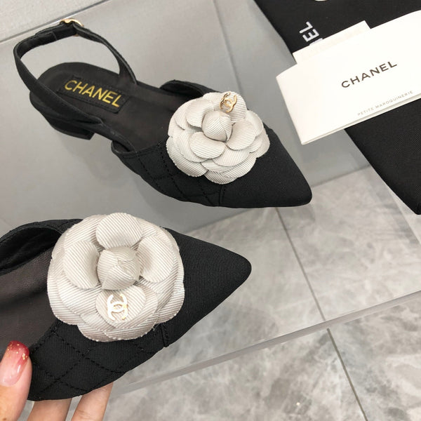 CC 25C 2CM Slingback Flats Tessuto Nero Bianco 213237