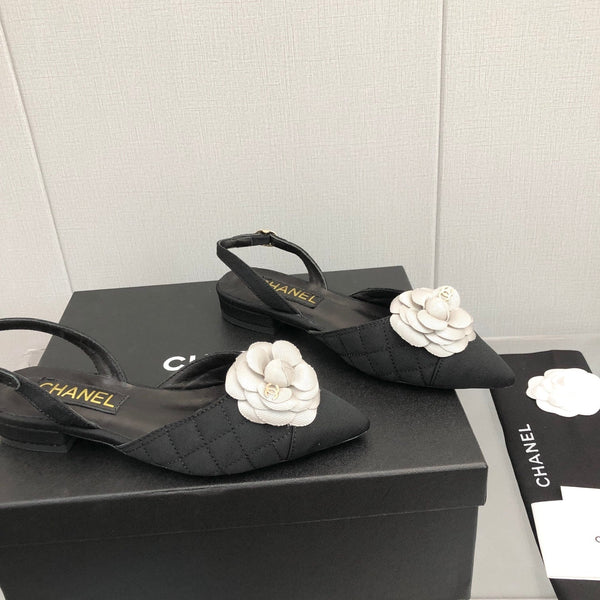 CC 25C 2CM Slingback Flats Tessuto Nero Bianco 213237