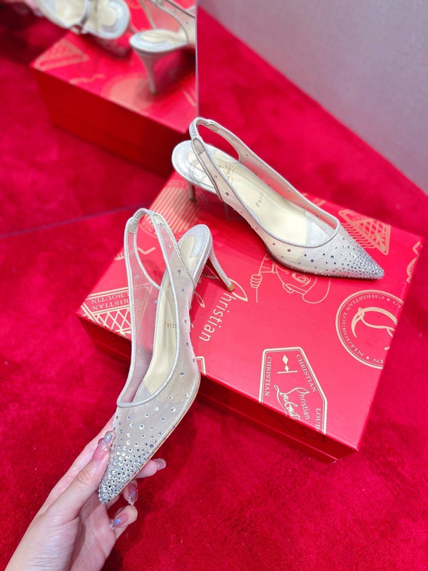 CL Pumps Follies Strass 70mm Rete Bianca