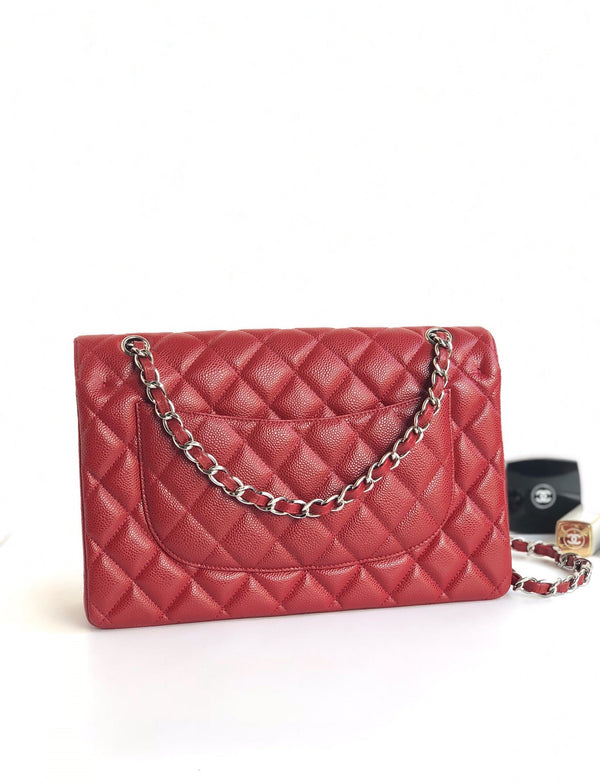 FLAP BAG JUMBO 30CM RED CAVIAR SILVER HARDWARE