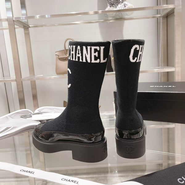 CC Short Boots 45mm Black Stretch Wool And Cowhide