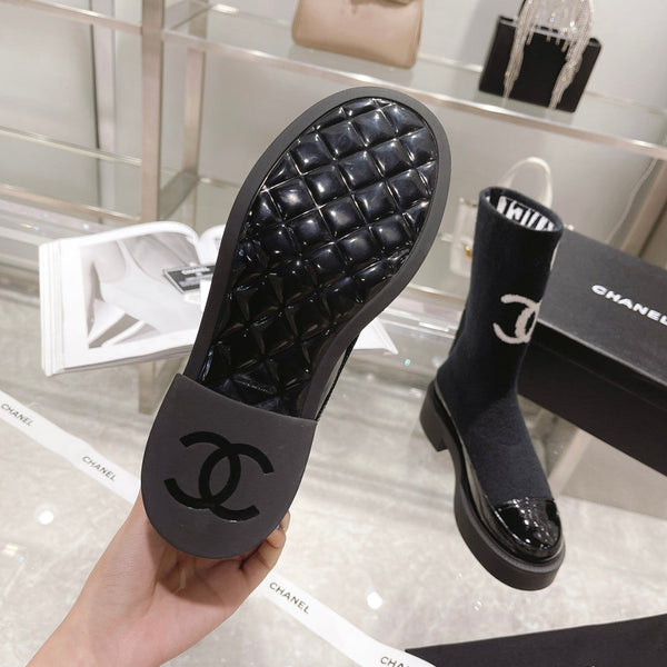 CC Short Boots 45mm Black Stretch Wool And Cowhide