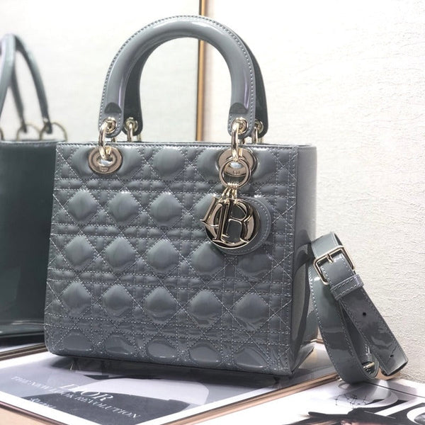 medium lady 24 grey patent calfskin