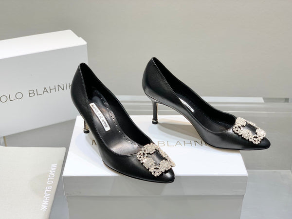 Manolo Snowflake Buckle Pumps Black Cowhide 204508