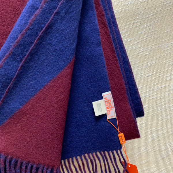 Scarf 200 CM In Dark Blue Mix Purple Red Cashmere And Silk