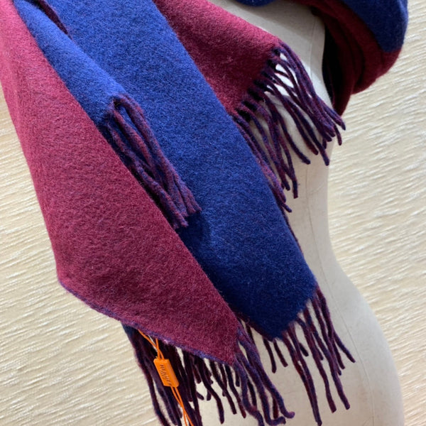 Scarf 200 CM In Dark Blue Mix Purple Red Cashmere And Silk