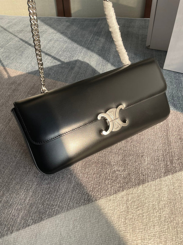 CHAIN SHOULDER BAG CLAUDE 33 IN BLACK CALFSKIN SILVER HARDWARE