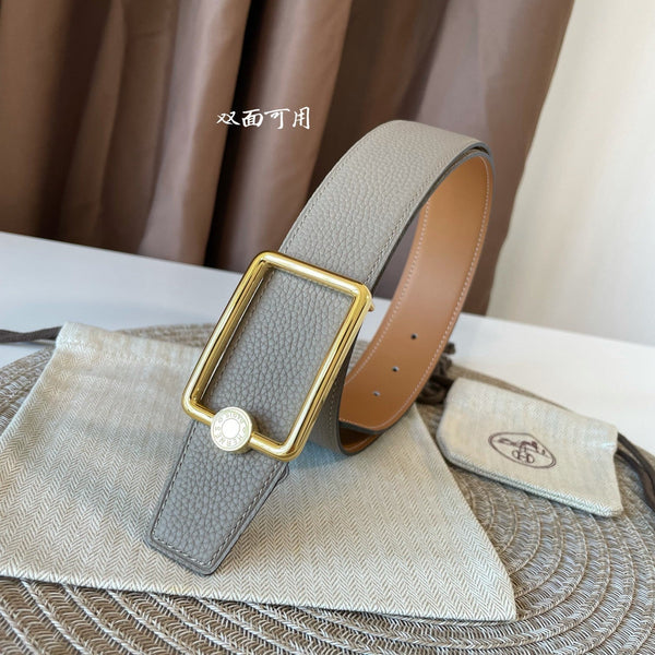 OSCAR BELT BUCKLE & REVERSIBLE KHAKI BROWN AND ORANGE LEATHER STRAP 38MM GOLD HARDWARE