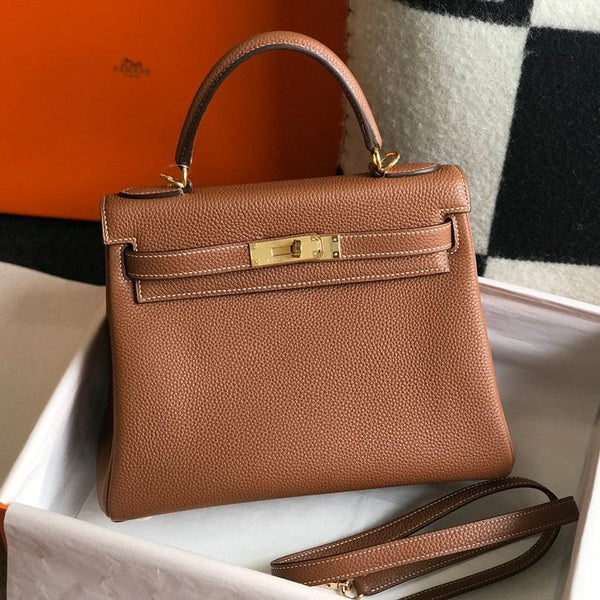 HM KELLY 32CM BAG IN BROWN TOGO GOLD HARDWARE