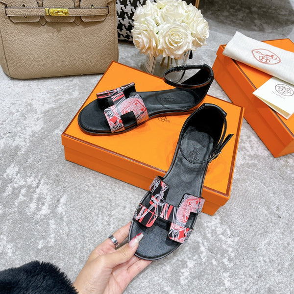 santorini sandal red white black calfskin