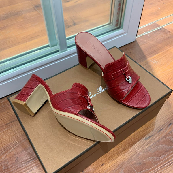 Summer Charms Sandals Mule Maroon Crocodile Pattern Pink Lambskin