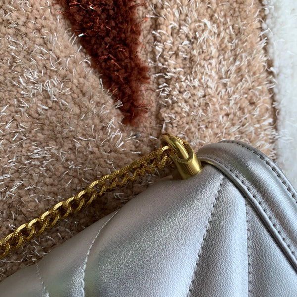 large devotion 26 shouder bag silver metalic cafskin