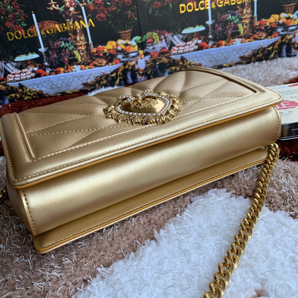 large devotion 26 shouder bag gold metalic cafskin