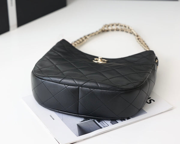 cc hobo bag 26cm black lambskin silver hardware