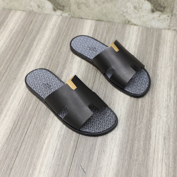 HM IZMIR SANDAL BLACK WITH WHITE MOTIF CALFSKIN