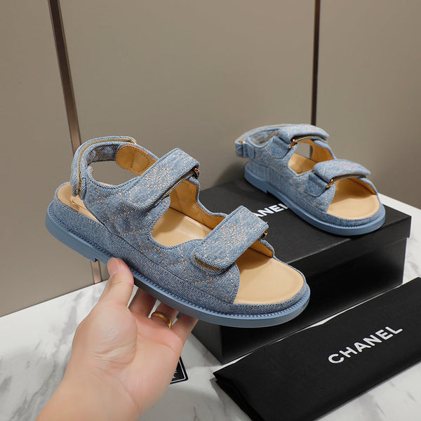 CC 25S Sandalo Dad Blu Denim Beige Pelle di vitello