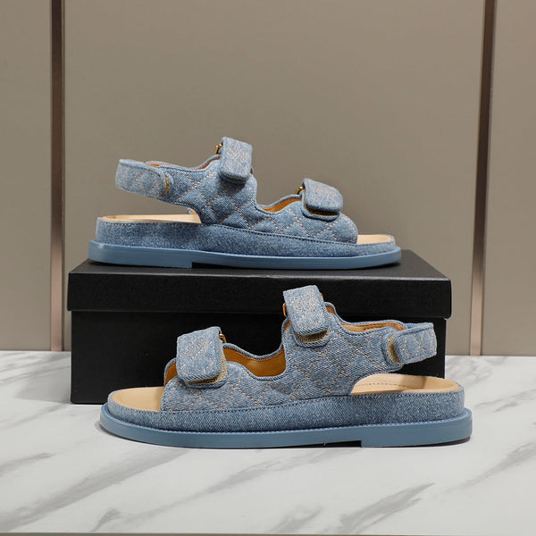 CC 25S Sandalo Dad Blu Denim Beige Pelle di vitello