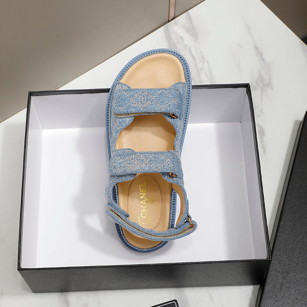 CC 25S Sandalo Dad Blu Denim Beige Pelle di vitello