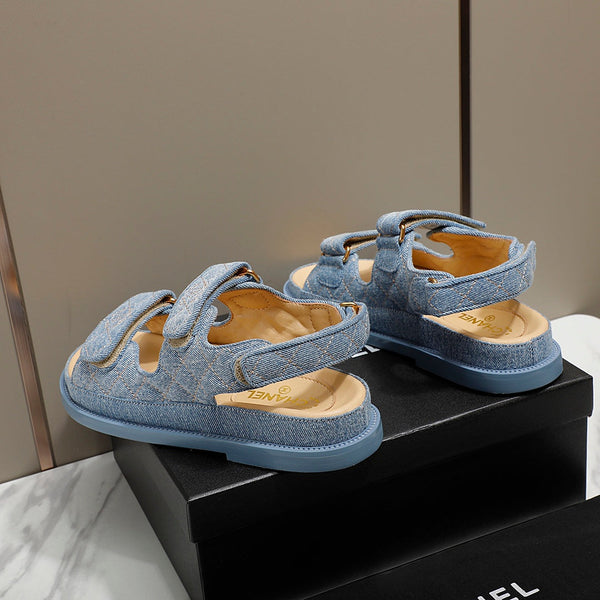 CC 25S Sandalo Dad Blu Denim Beige Pelle di vitello