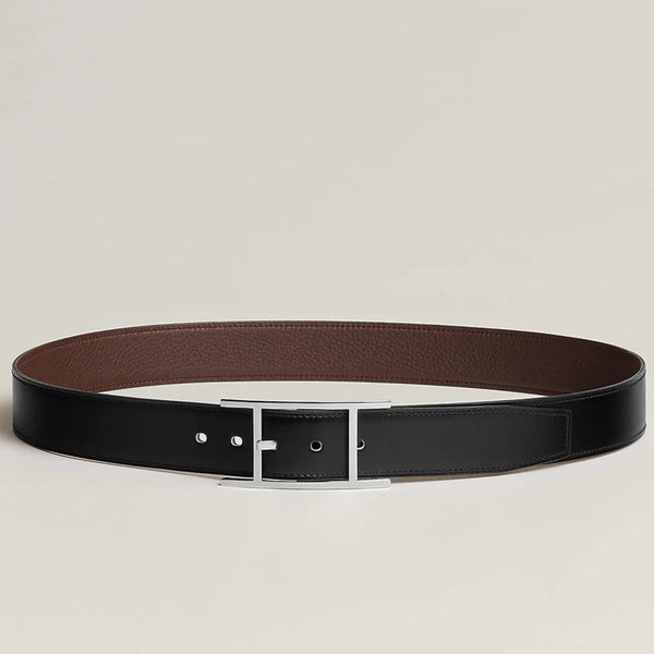 HM Silver Quentin Reversible 32mm Belt Black Chocolate Leather 187794