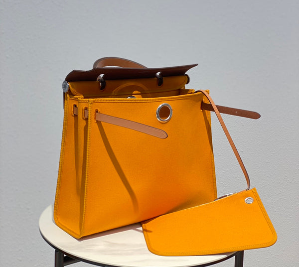 Herbag 31 Toile Dark Yellow Canvas Gold Cowhide Leather