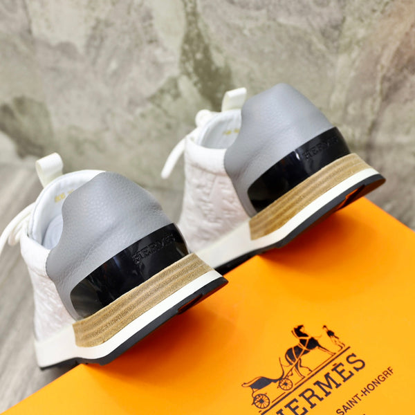 HM EMBOSSED ICON SNEAKER WHITE AND GRAY CALFSKIN