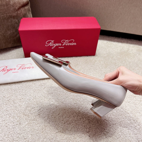 Belle Viv Buckle Square Pumps Grey Italian Imported Leather