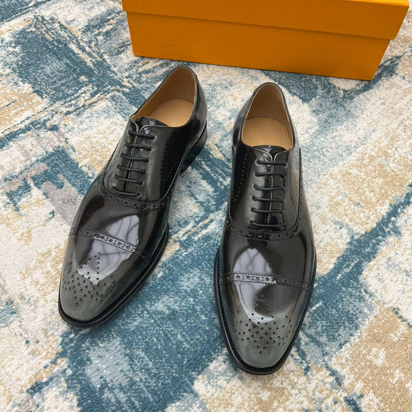 LV LACE-UP IN BLACK MIX GREY GLOSSY CALFSKIN