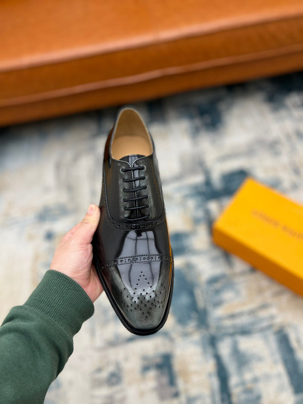 LV LACE-UP IN BLACK MIX GREY GLOSSY CALFSKIN