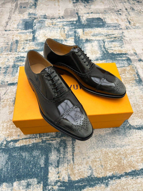 LV LACE-UP IN BLACK MIX GREY GLOSSY CALFSKIN