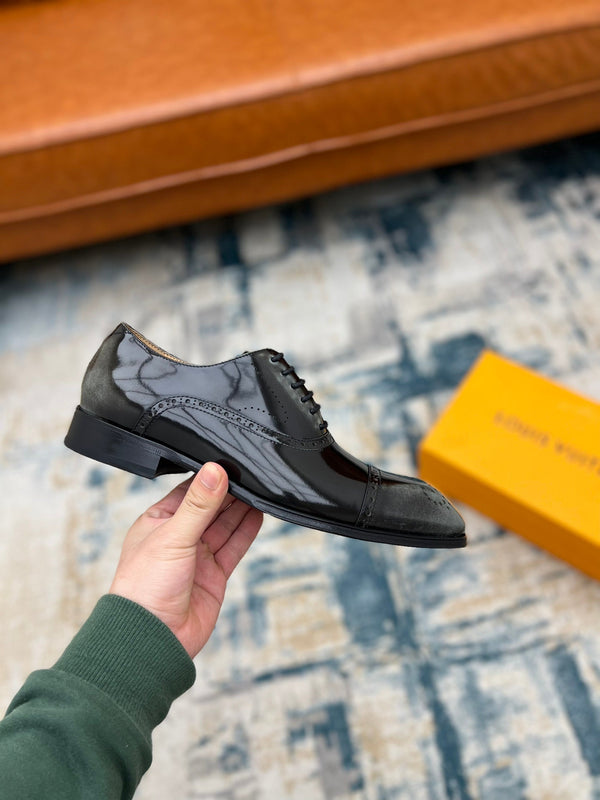 LV LACE-UP IN BLACK MIX GREY GLOSSY CALFSKIN