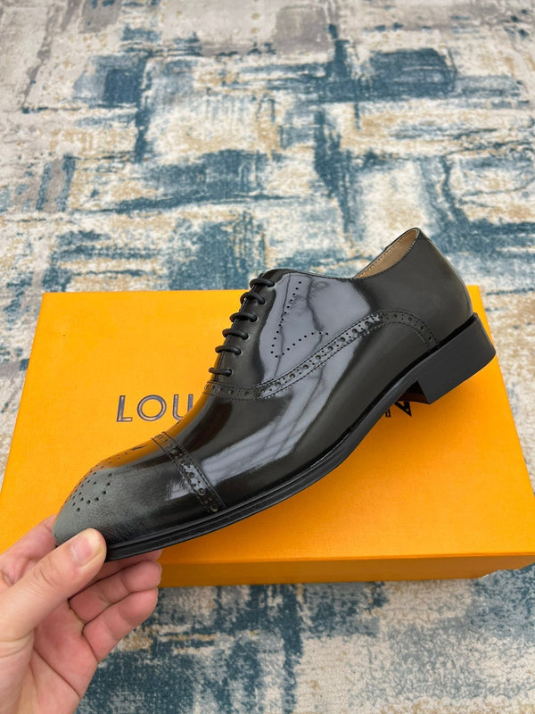 LV LACE-UP IN BLACK MIX GREY GLOSSY CALFSKIN