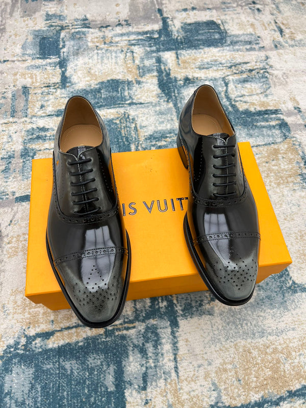 LV LACE-UP IN BLACK MIX GREY GLOSSY CALFSKIN