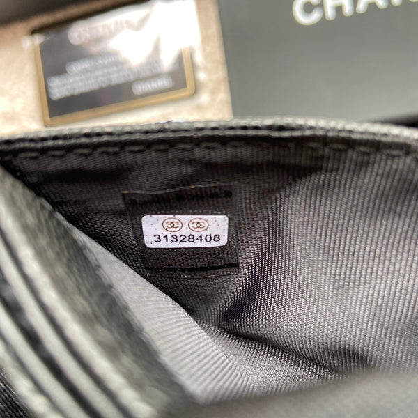 porta carte di credito 11 cm caviale nero hardware oro chiaro