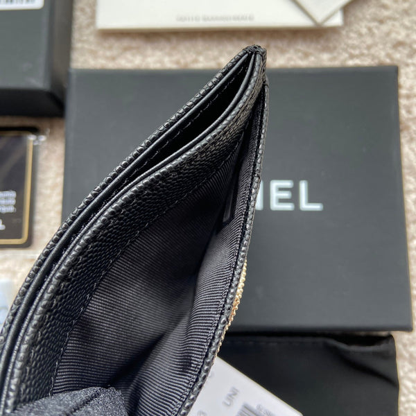 porta carte di credito 11 cm caviale nero hardware oro chiaro