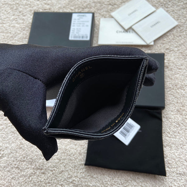 porta carte di credito 11 cm caviale nero hardware oro chiaro