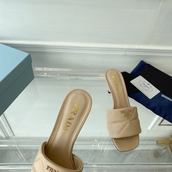 Pra Heeled Sandal 65 Pointed Sole Quilted Beige Leather