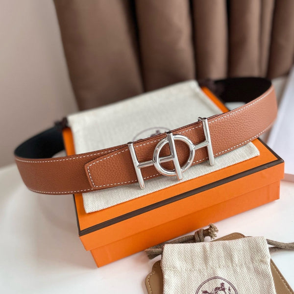 ULYSSE BELT BUCKLE & REVERSIBLE GINGER ORANGE LEATHER STRAP 38MM SILVER HARDWARE