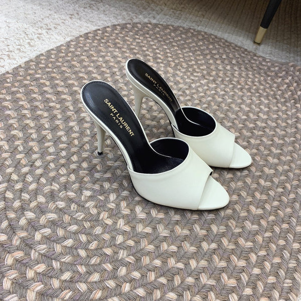 LA 16 HEELED MULES IN WHITE SMOOTH LAMBSKIN