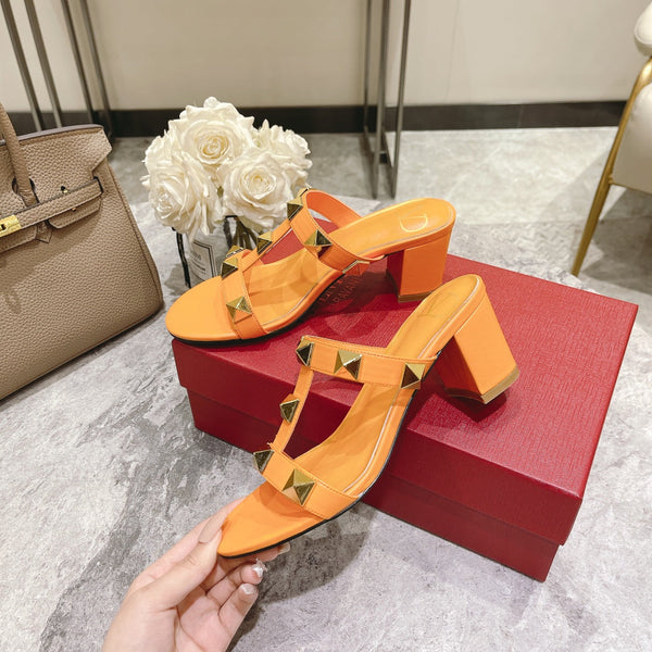 Valentino Roman Stud Sandals Heel Height Sheepskin